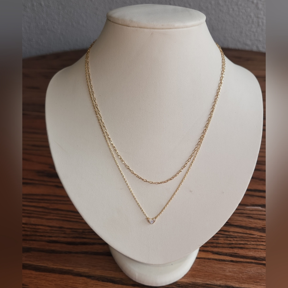 2 Gold Plated 14 Kt Necklace Set With Cz Heart : 16 & 18 Inch With Extenders